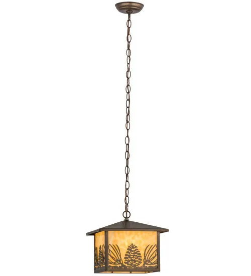 11"Sq Mountain Pine Lantern Rustic Lodge Pendant