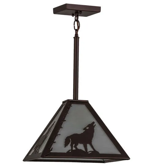 12"Sq Wildlife Lone Wolf Pendant