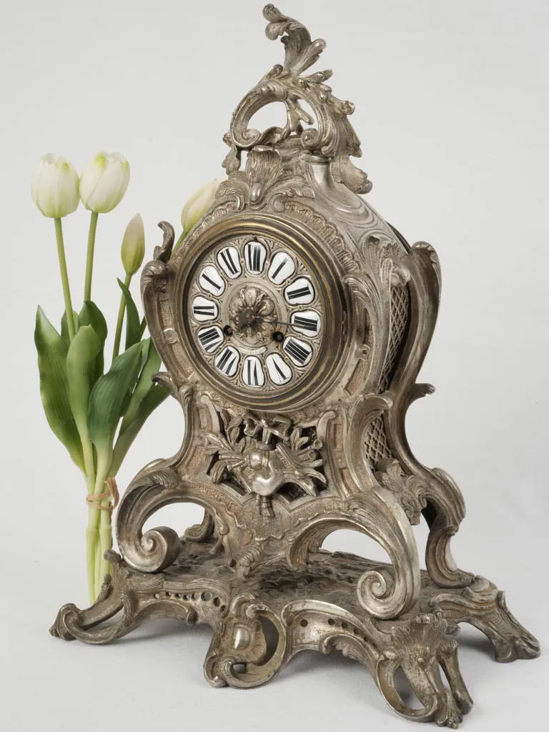 19th Century Louis XV Style Silver-Plated Bronze "12 Pavés" Cartel Clock 19¾"