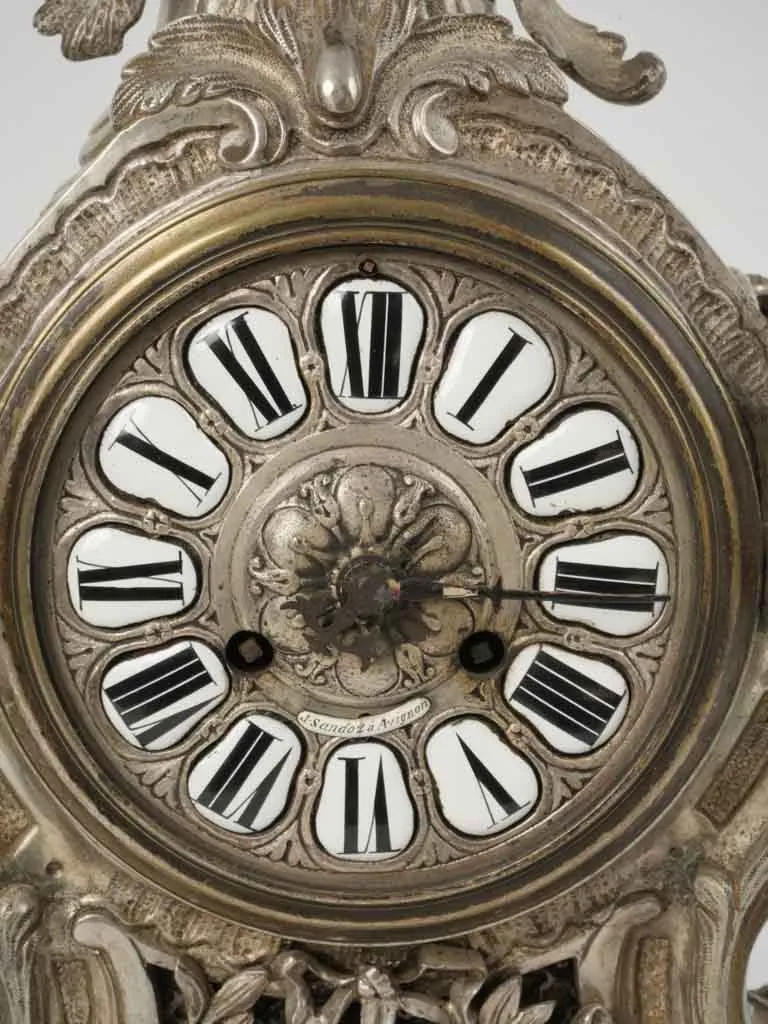 19th Century Louis XV Style Silver-Plated Bronze "12 Pavés" Cartel Clock 19¾"