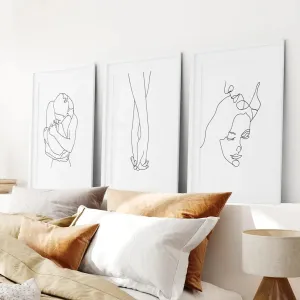 3 Piece Minimalistic Line Art Set. Couple, Holding Hands