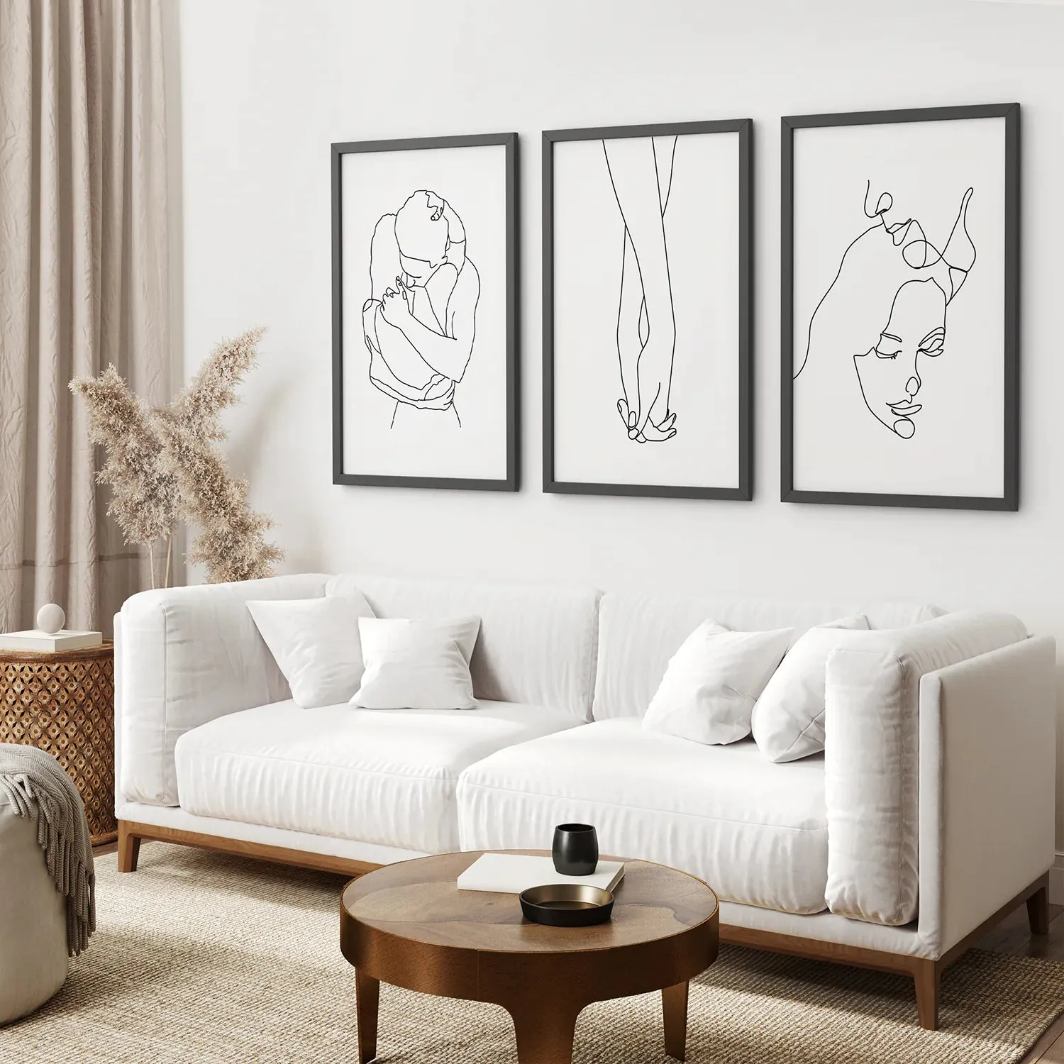 3 Piece Minimalistic Line Art Set. Couple, Holding Hands