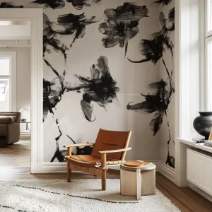 Abstract Black and White Floral Wallpaper