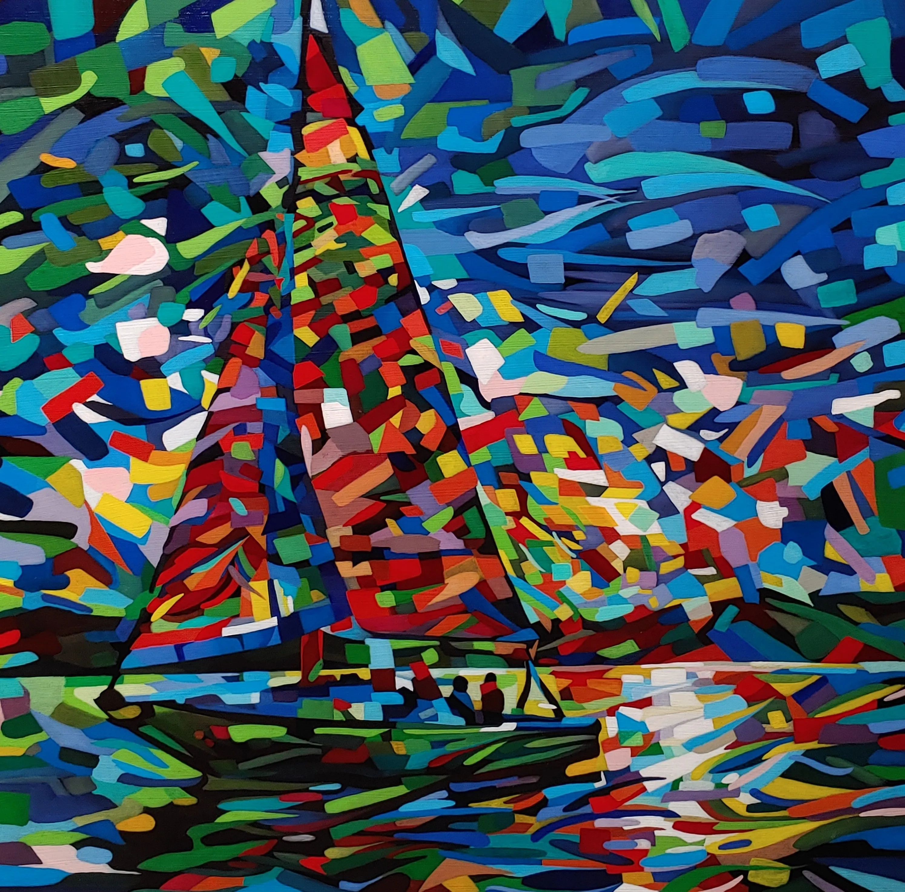 Abstract Sail Boat art, giclee reproduction print, water, lake, abstract ocean art, artist David Heatwole