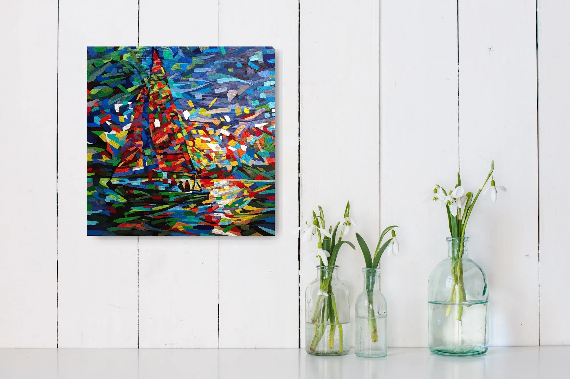 Abstract Sail Boat art, giclee reproduction print, water, lake, abstract ocean art, artist David Heatwole