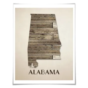 Alabama Map Art Print. 5 Sizes. Travel Poster. Custom State. USA Map. Rustic Art Home Decor.
