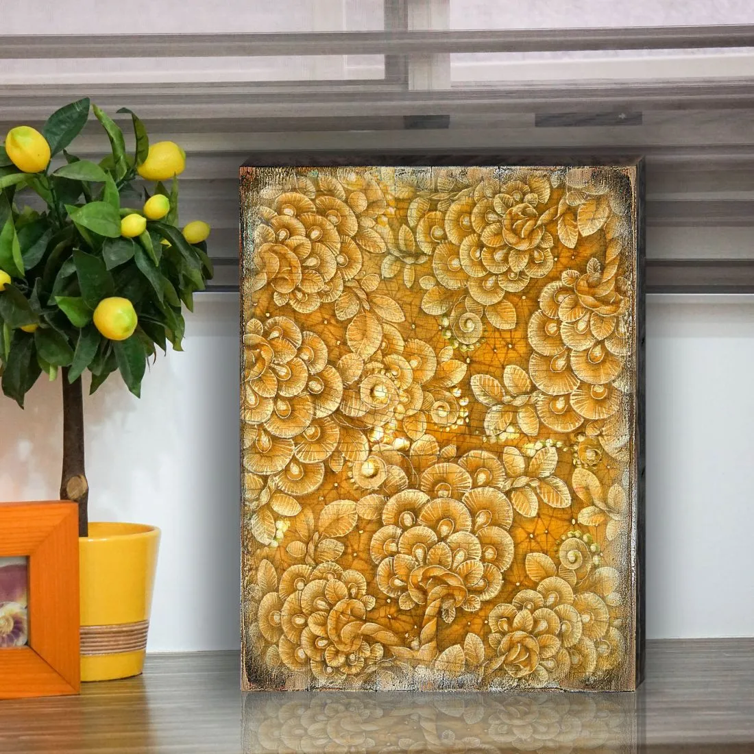 Amali Wooden Wall Art by G. DeBrekht - Floral Ornamental Décor - 95013B