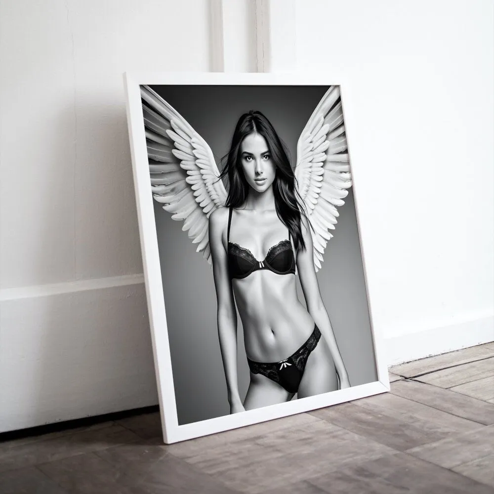 Angel Picture Black And White PRINTABLE ART, Fashion Poster, B&W Fashion Photography, Angel Portrait, Bikini Poster, Elegant And Beautiful