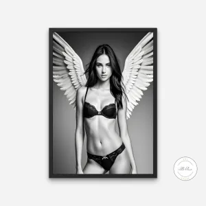 Angel Picture Black And White PRINTABLE ART, Fashion Poster, B&W Fashion Photography, Angel Portrait, Bikini Poster, Elegant And Beautiful