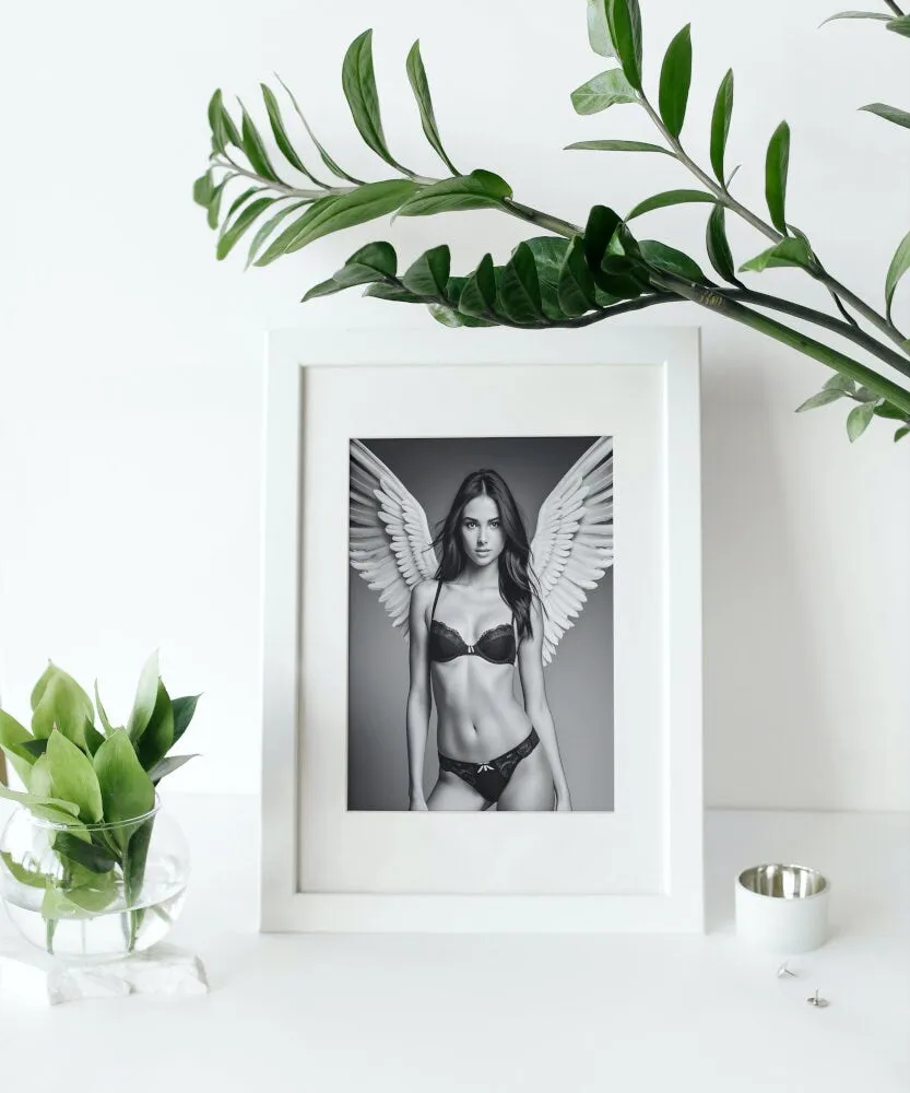 Angel Picture Black And White PRINTABLE ART, Fashion Poster, B&W Fashion Photography, Angel Portrait, Bikini Poster, Elegant And Beautiful