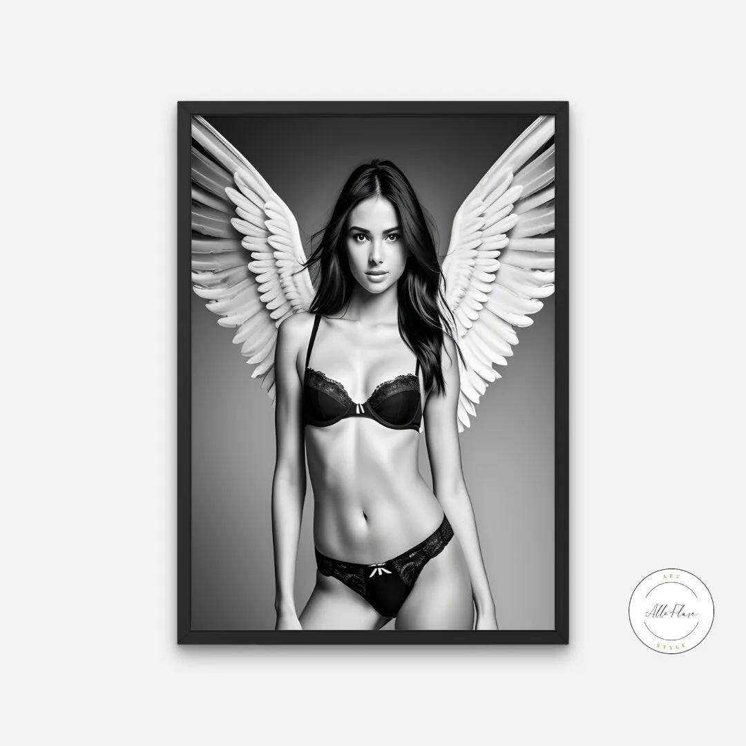 Angel Picture Black And White PRINTABLE ART, Fashion Poster, B&W Fashion Photography, Angel Portrait, Bikini Poster, Elegant And Beautiful