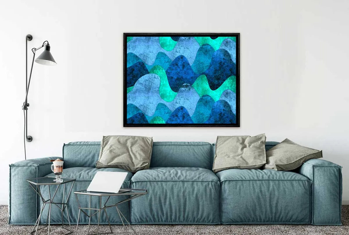 Aqua Blue Waves Pattern | Canvas Wall Art Print