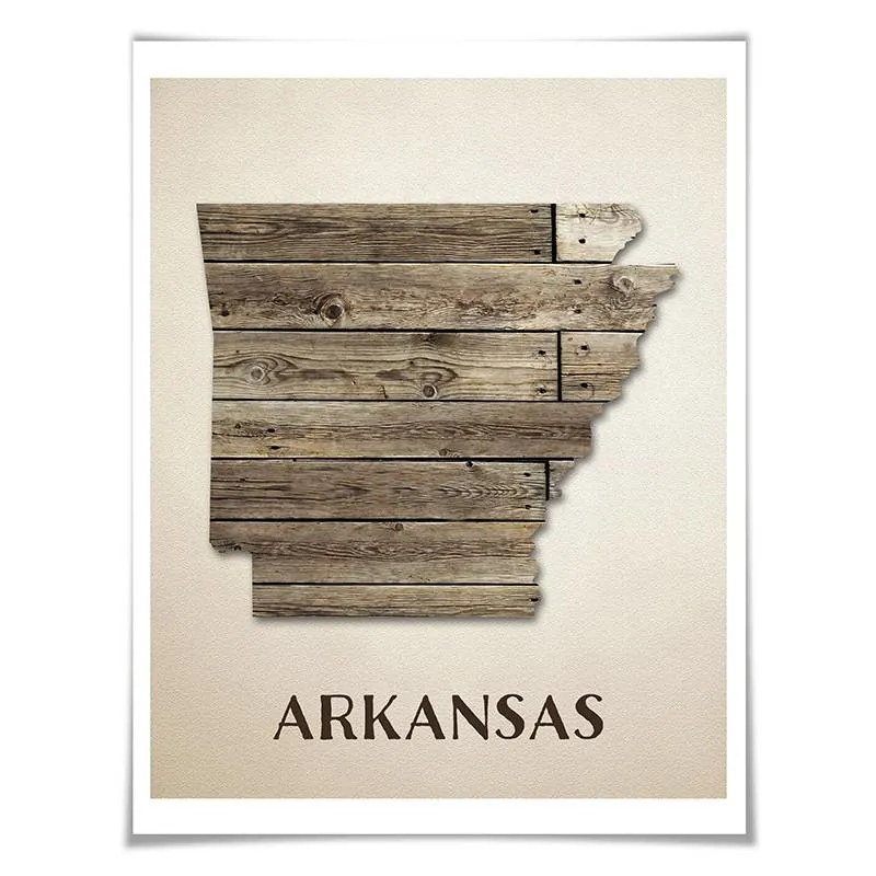 Arkansas Map Art Print. 5 Sizes. Travel Poster. Custom State. USA Map. Rustic Art Home Decor.