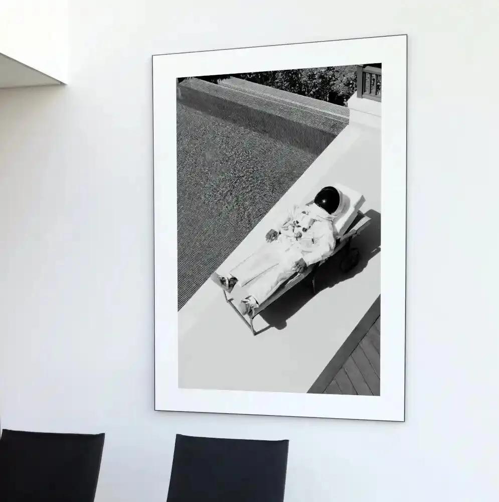 Astronaut By The Pool Black And White Poster PRINTABLE WALL ART, Science Wall Art, Indie Room Décor, Artsy Poster, Astronaut Print, Swimming Pool Art, Hypebeast