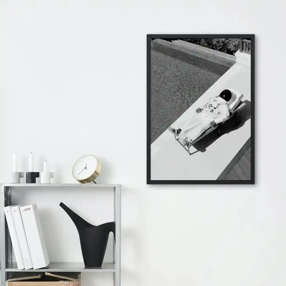 Astronaut By The Pool Black And White Poster PRINTABLE WALL ART, Science Wall Art, Indie Room Décor, Artsy Poster, Astronaut Print, Swimming Pool Art, Hypebeast