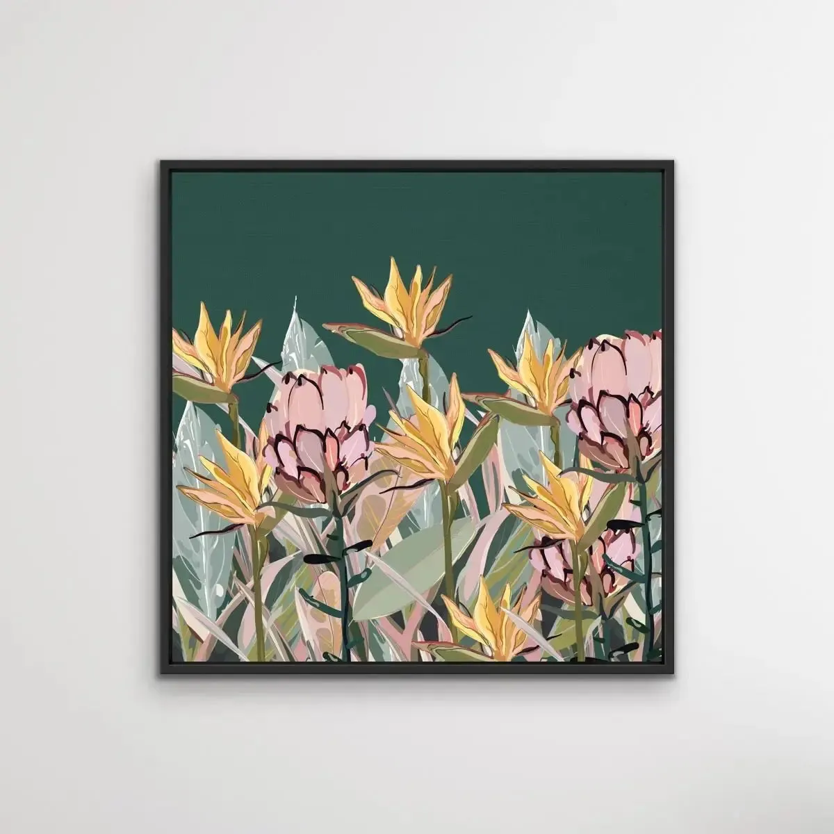 Australian Garden - Australian Native Plants On Dark Green Background Canvas Print