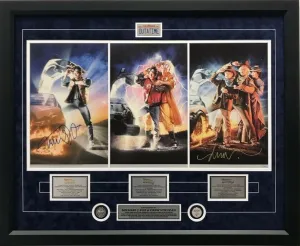Back to The Future Trilogy Movie Poster Print Signed Michael J Fox Artist & the Artist Drew Struzan Framed