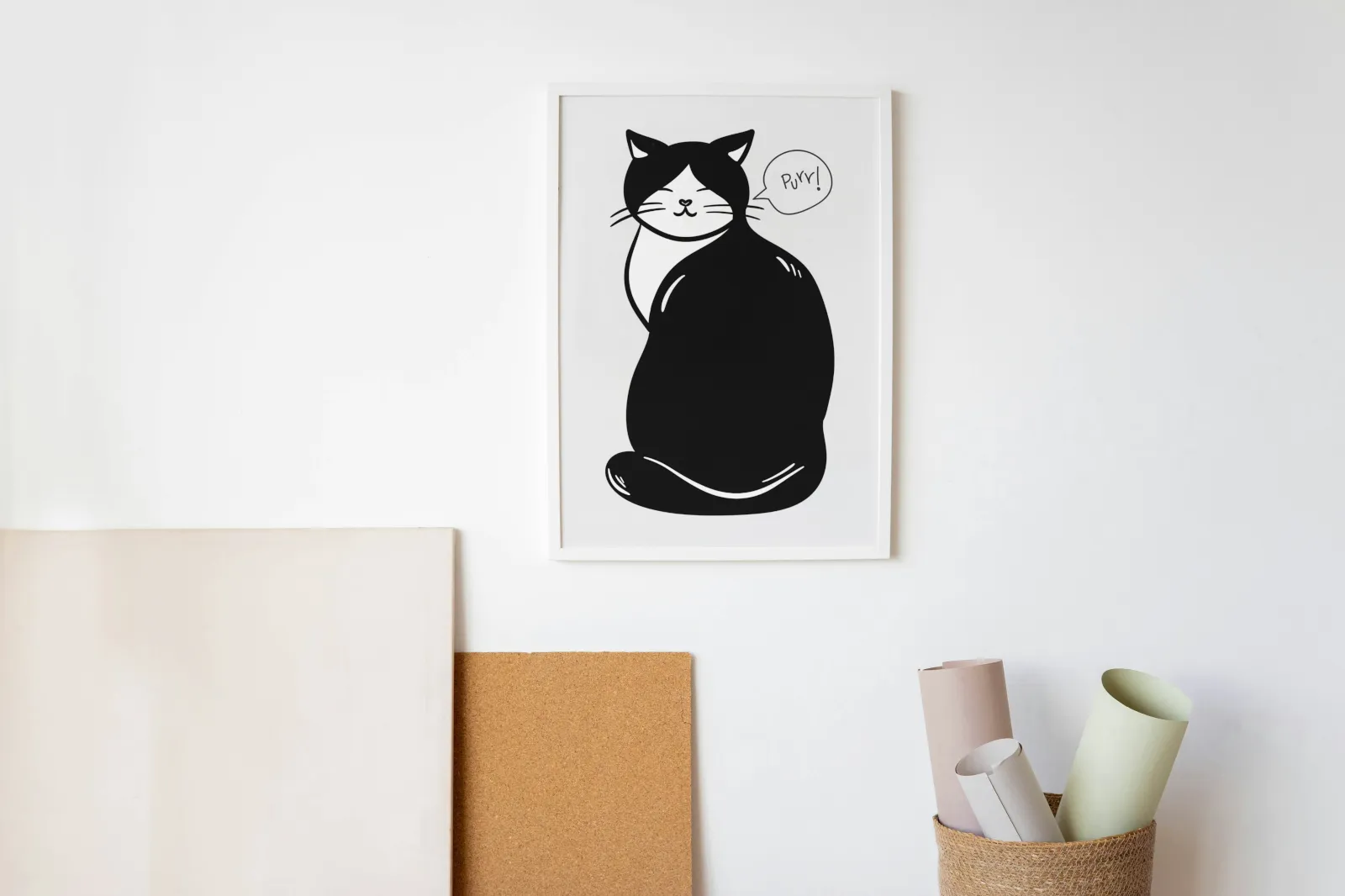 Black & White Purr Cat Artwork INSTANT DOWNLOAD Art Print, Cute Cat Poster, Gift Ideas For a Cat Lover, Avant-Garde Wall Art