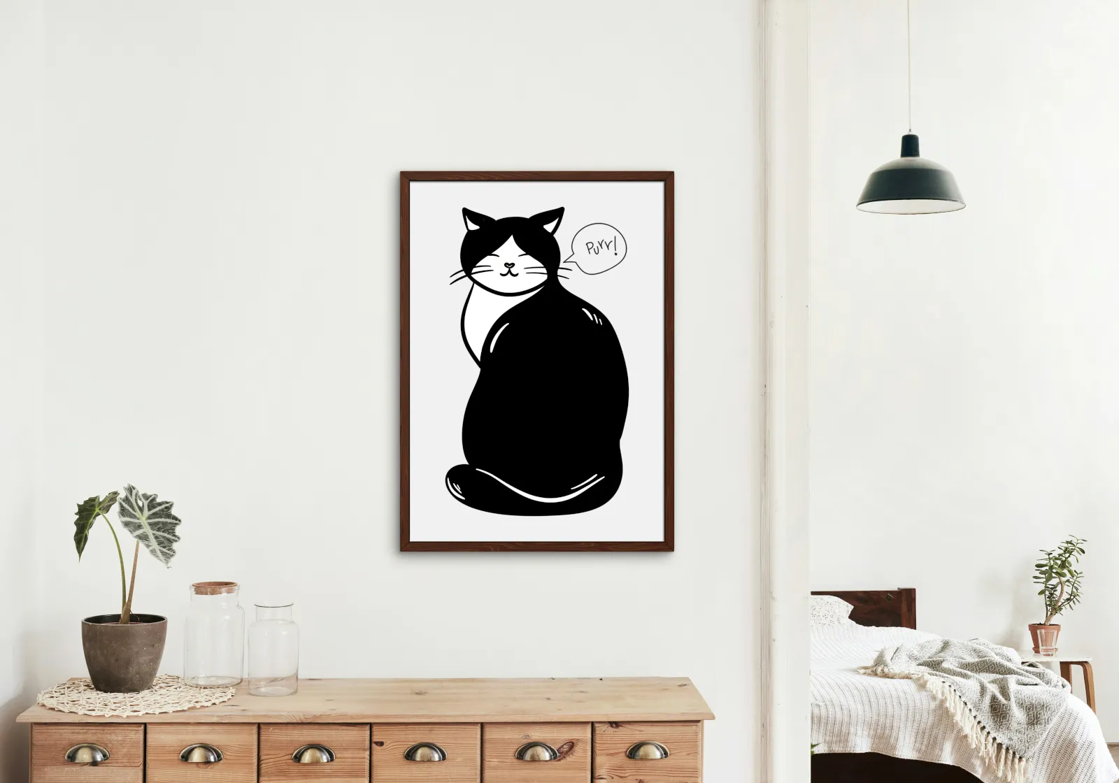 Black & White Purr Cat Artwork INSTANT DOWNLOAD Art Print, Cute Cat Poster, Gift Ideas For a Cat Lover, Avant-Garde Wall Art