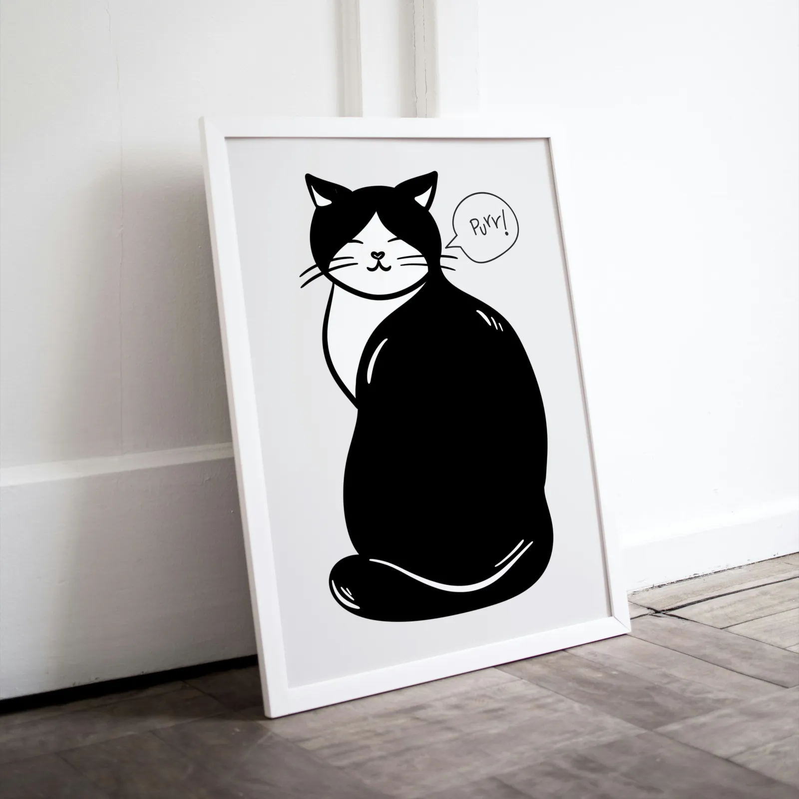 Black & White Purr Cat Artwork INSTANT DOWNLOAD Art Print, Cute Cat Poster, Gift Ideas For a Cat Lover, Avant-Garde Wall Art