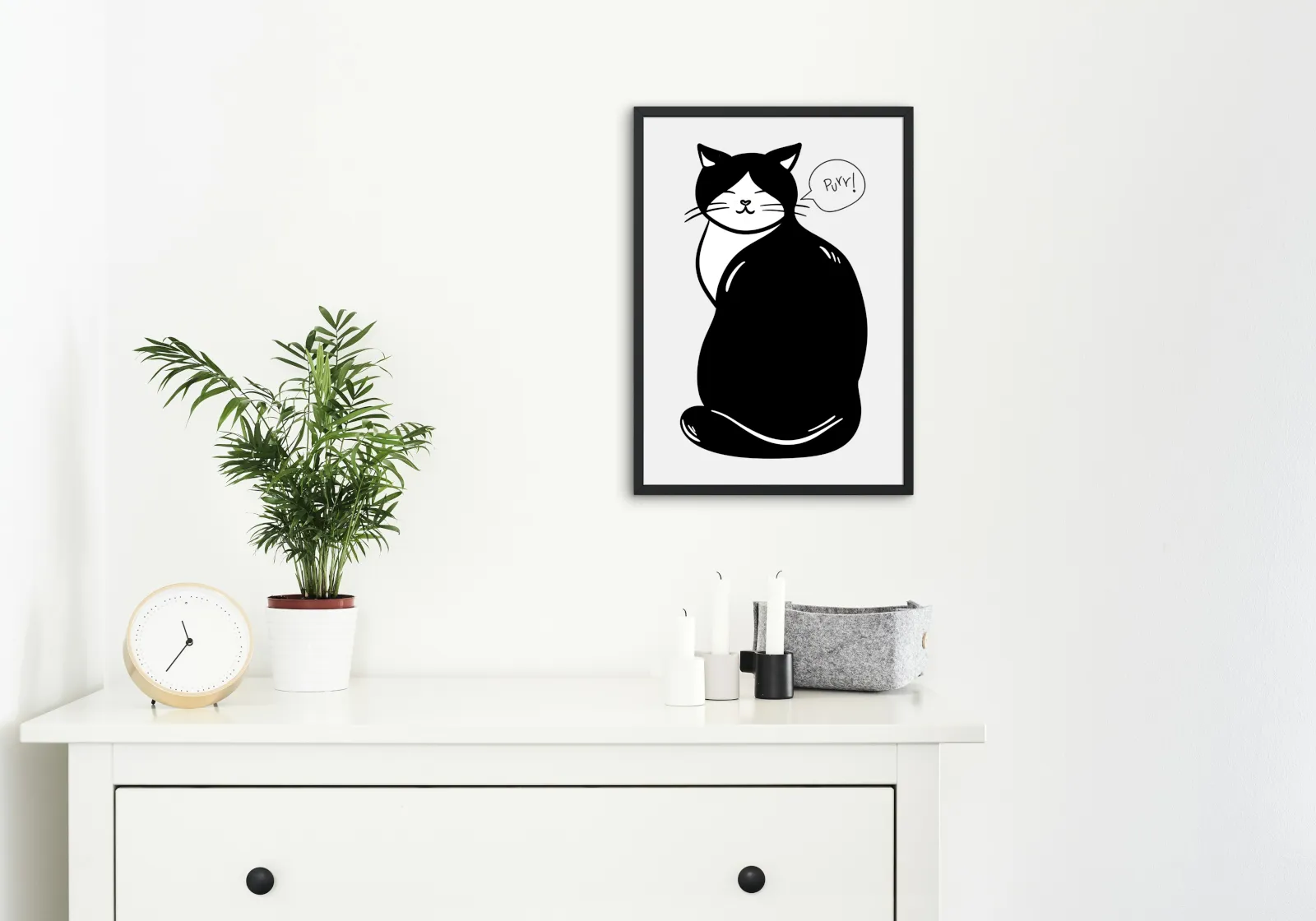 Black & White Purr Cat Artwork INSTANT DOWNLOAD Art Print, Cute Cat Poster, Gift Ideas For a Cat Lover, Avant-Garde Wall Art