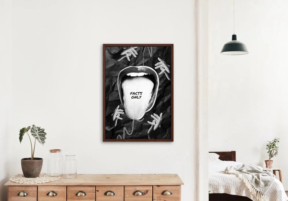 Black And White Facts Only Tongue Poster PRINTABLE ART, Funny Sarcastic Quote, Rock Roll Poster, Cool Artwork, Big Mouth, Black And White Abstract Wall Art