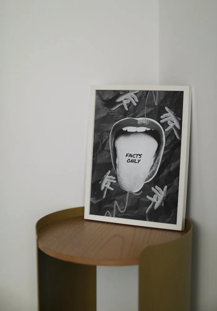 Black And White Facts Only Tongue Poster PRINTABLE ART, Funny Sarcastic Quote, Rock Roll Poster, Cool Artwork, Big Mouth, Black And White Abstract Wall Art