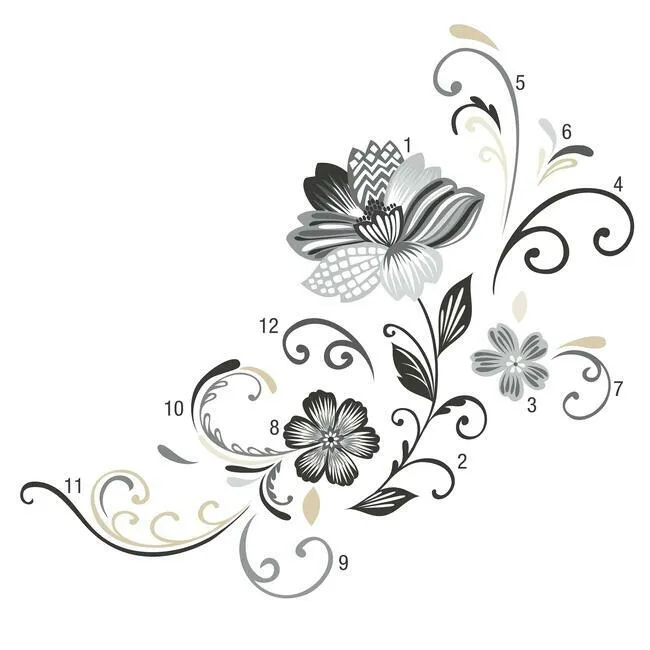Black and White Flower Scroll Peel and Stick Giant Wall Decals