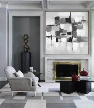 Black and White Wall Art Canvas Grey Abstract Painting cp033