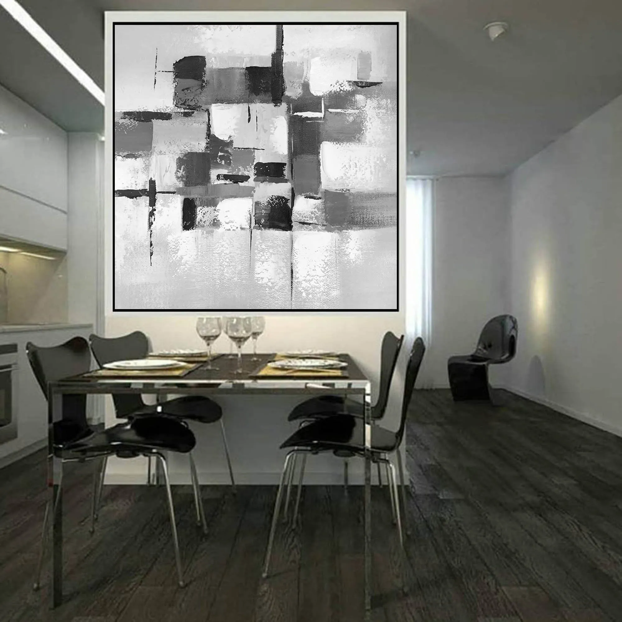 Black and White Wall Art Canvas Grey Abstract Painting cp033