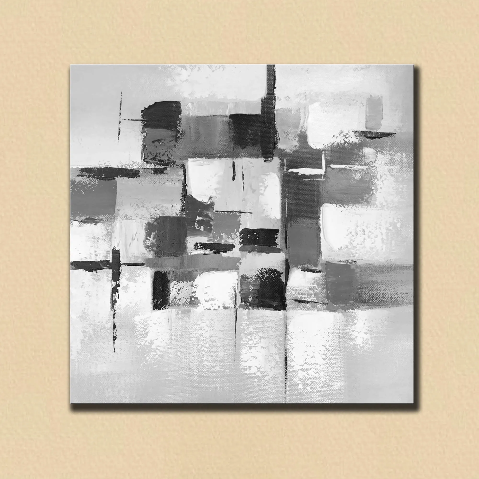 Black and White Wall Art Canvas Grey Abstract Painting cp033