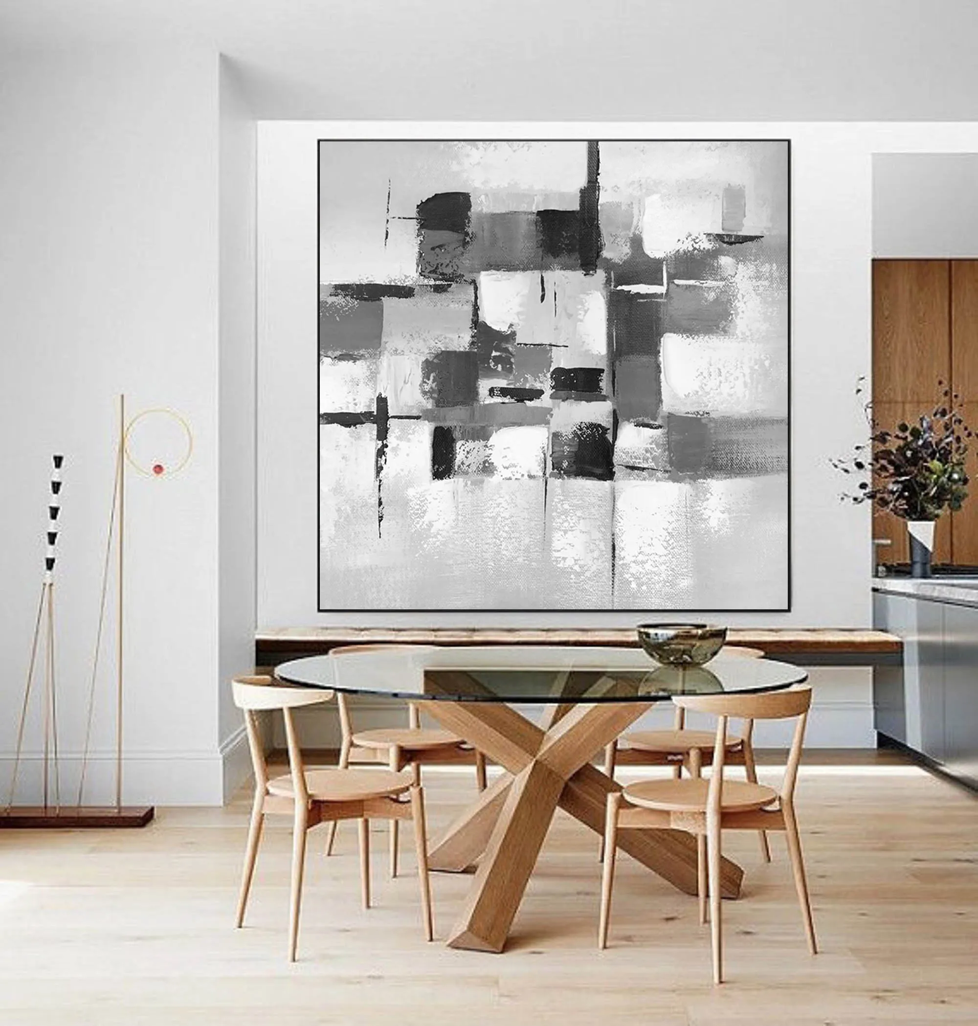 Black and White Wall Art Canvas Grey Abstract Painting cp033