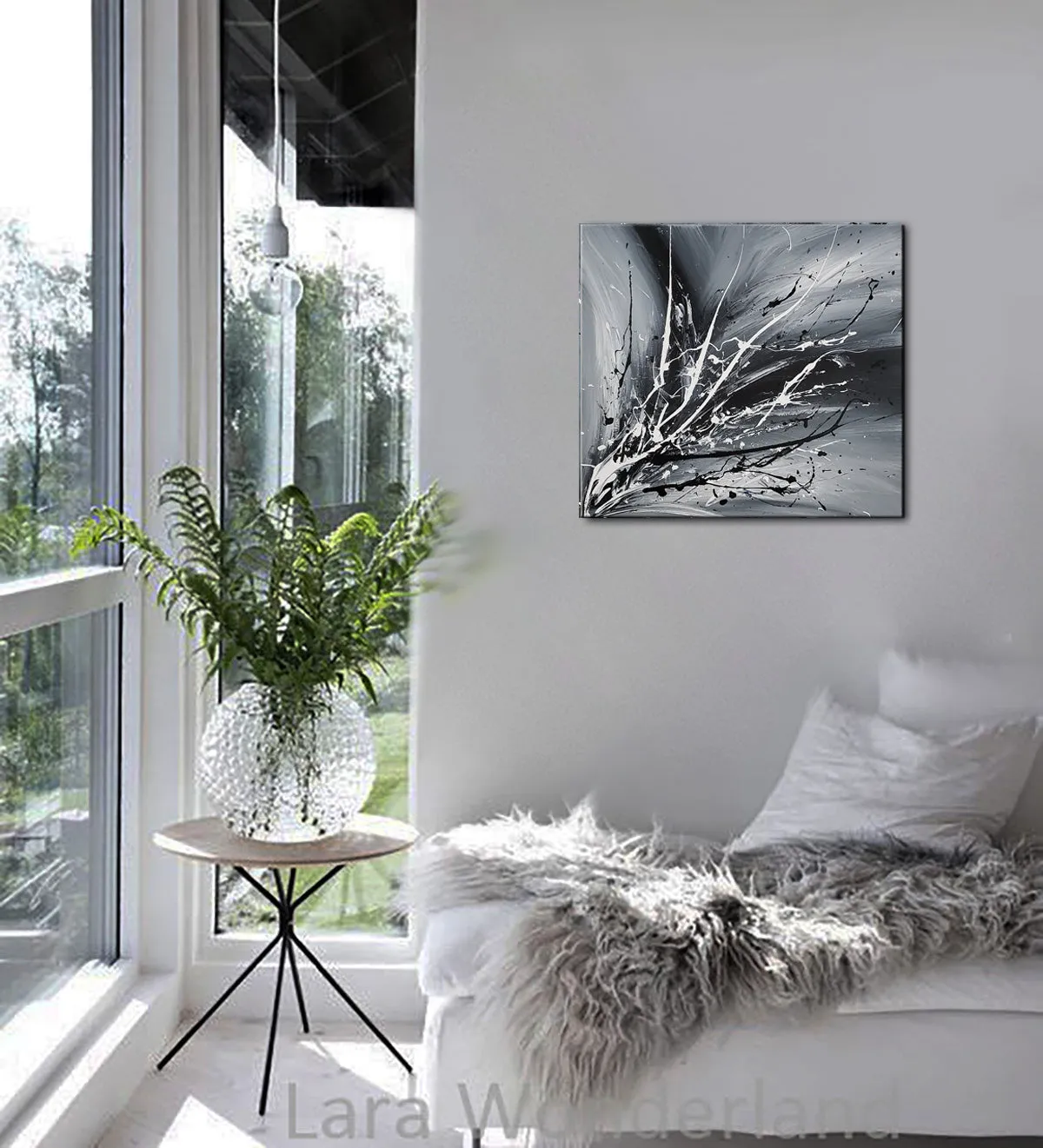 Black White Painting On Canvas Original Artwork For Sale, Modern Interior Decor - Unreal Beauty 3