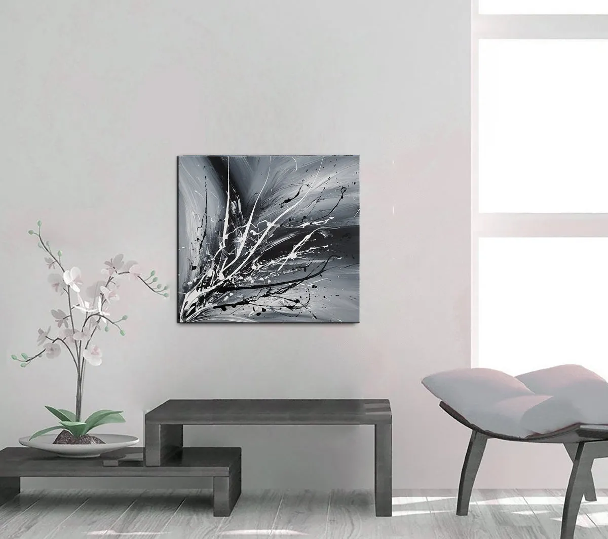Black White Painting On Canvas Original Artwork For Sale, Modern Interior Decor - Unreal Beauty 3