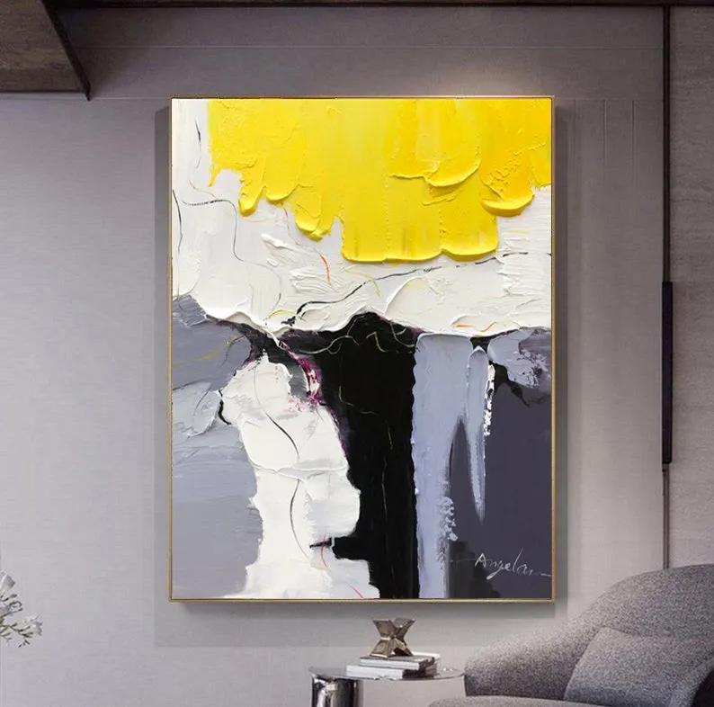 Black White Yellow Knife Painting Sofa Wall Art Kp114