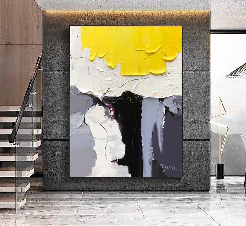Black White Yellow Knife Painting Sofa Wall Art Kp114