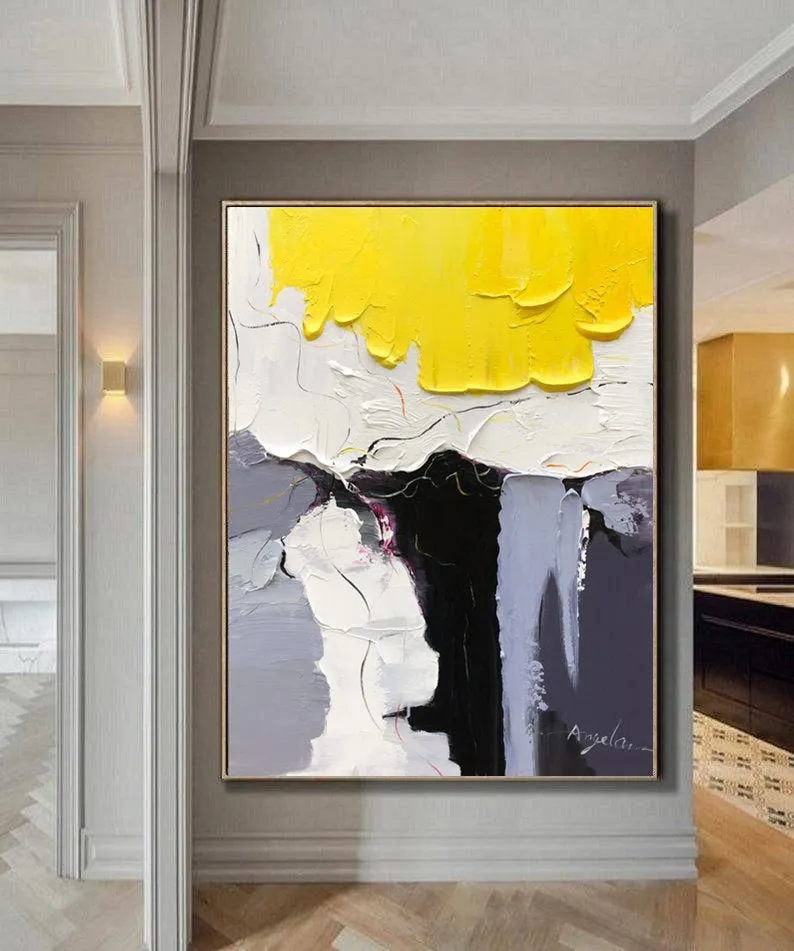 Black White Yellow Knife Painting Sofa Wall Art Kp114