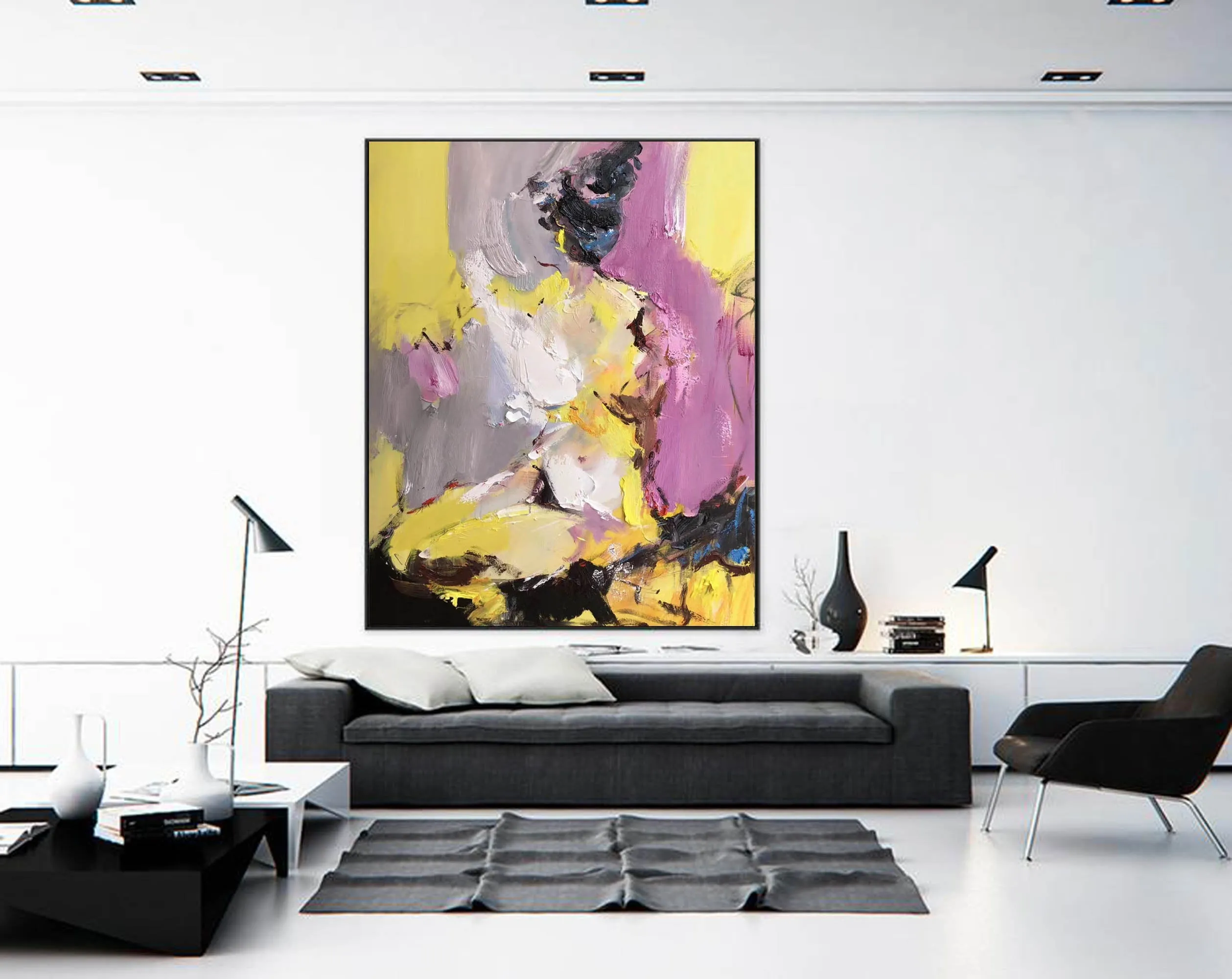 Black Yellow Purple Abstract Painting Original Modern Painting Np106
