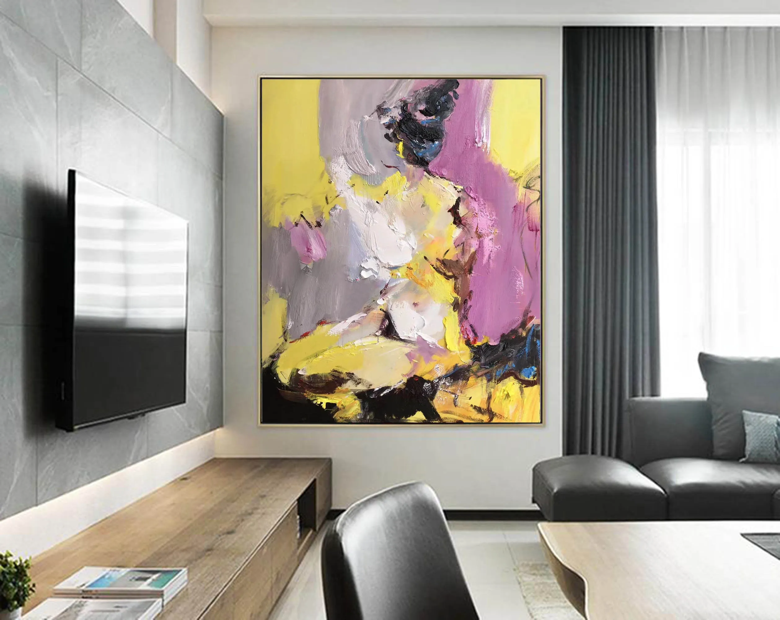 Black Yellow Purple Abstract Painting Original Modern Painting Np106