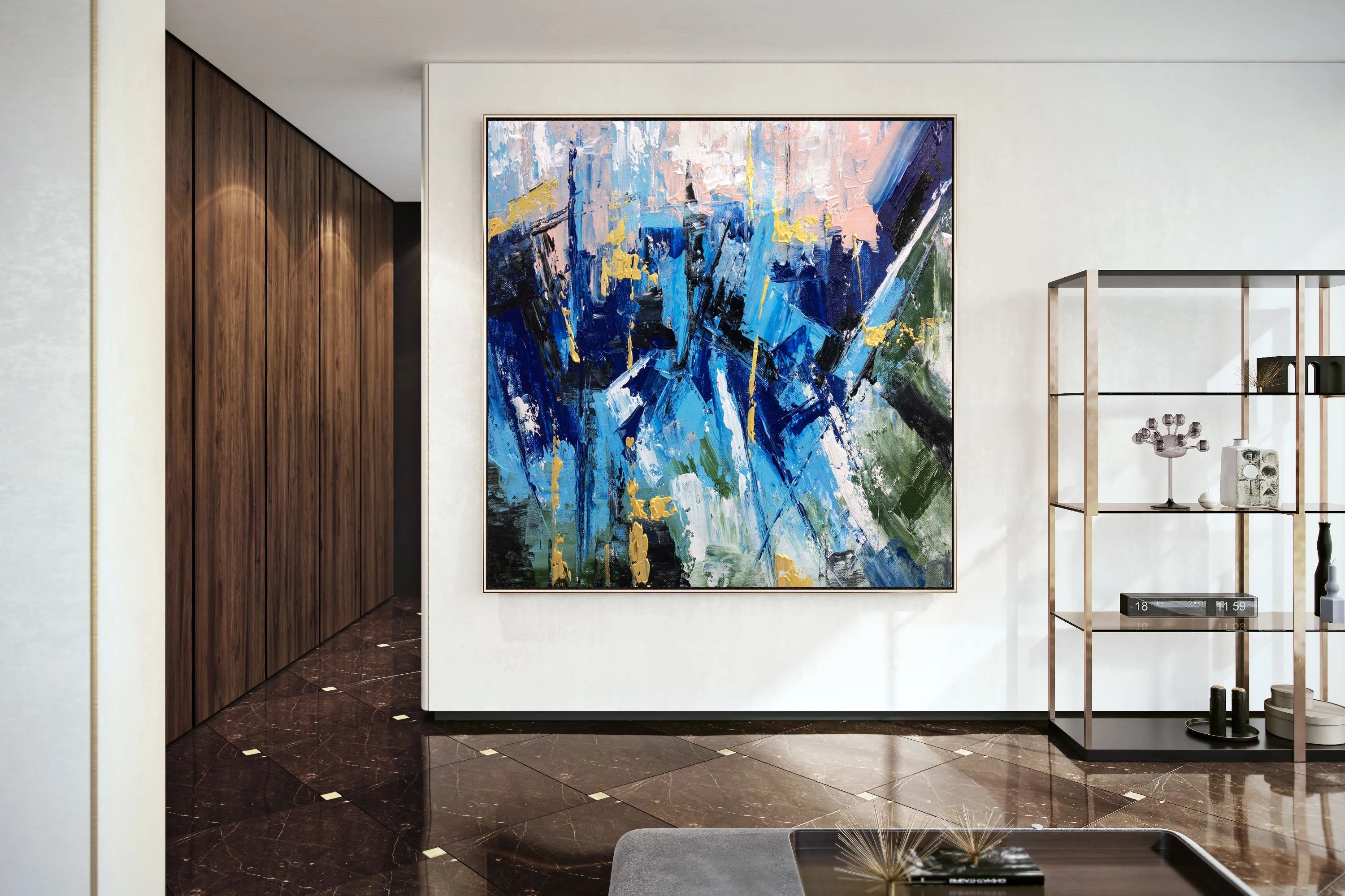 Blue Abstract Art Canvas Large Abstract Painting on Canvas Bp112