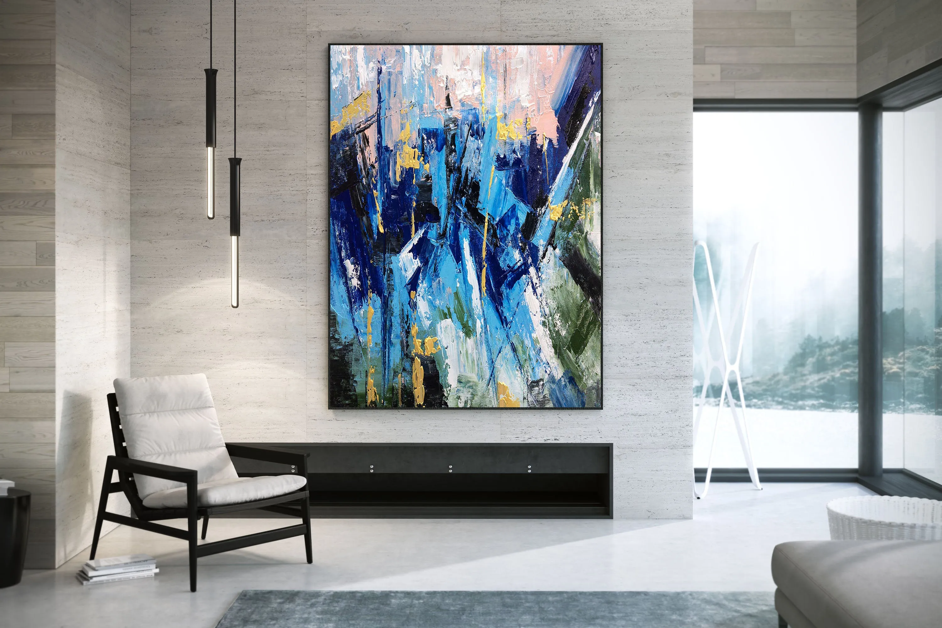 Blue Abstract Art Canvas Large Abstract Painting on Canvas Bp112