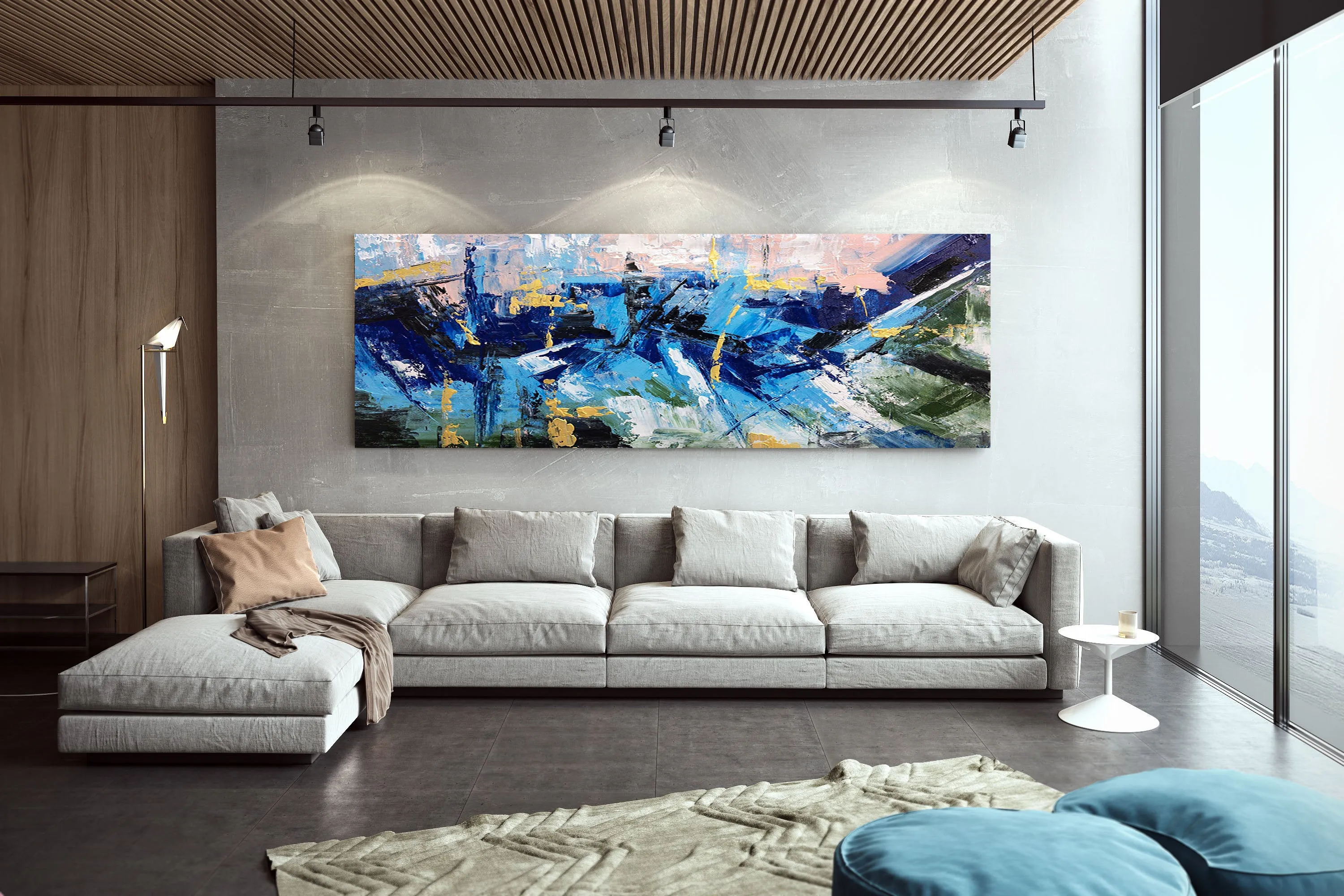 Blue Abstract Art Canvas Large Abstract Painting on Canvas Bp112