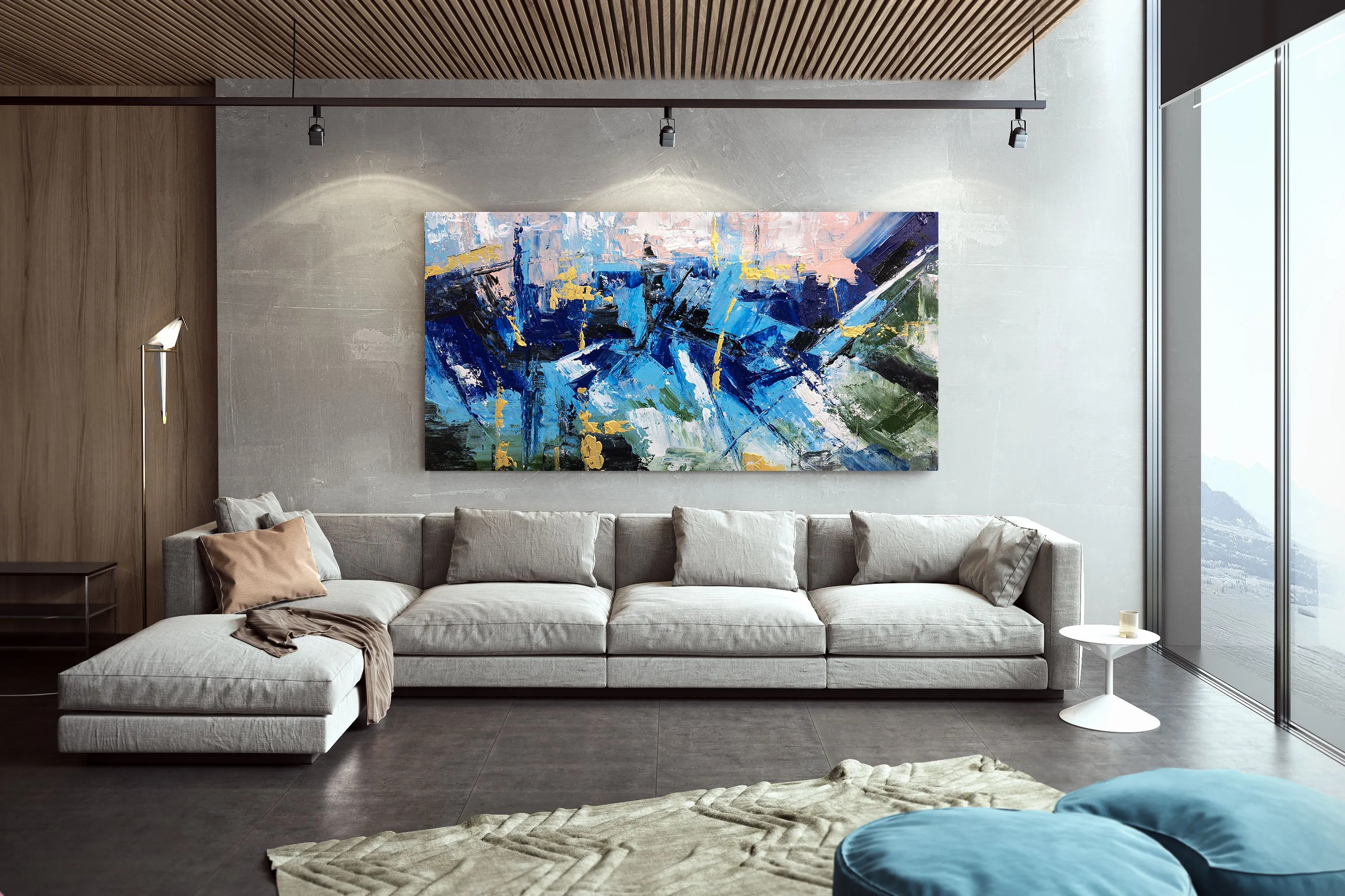 Blue Abstract Art Canvas Large Abstract Painting on Canvas Bp112