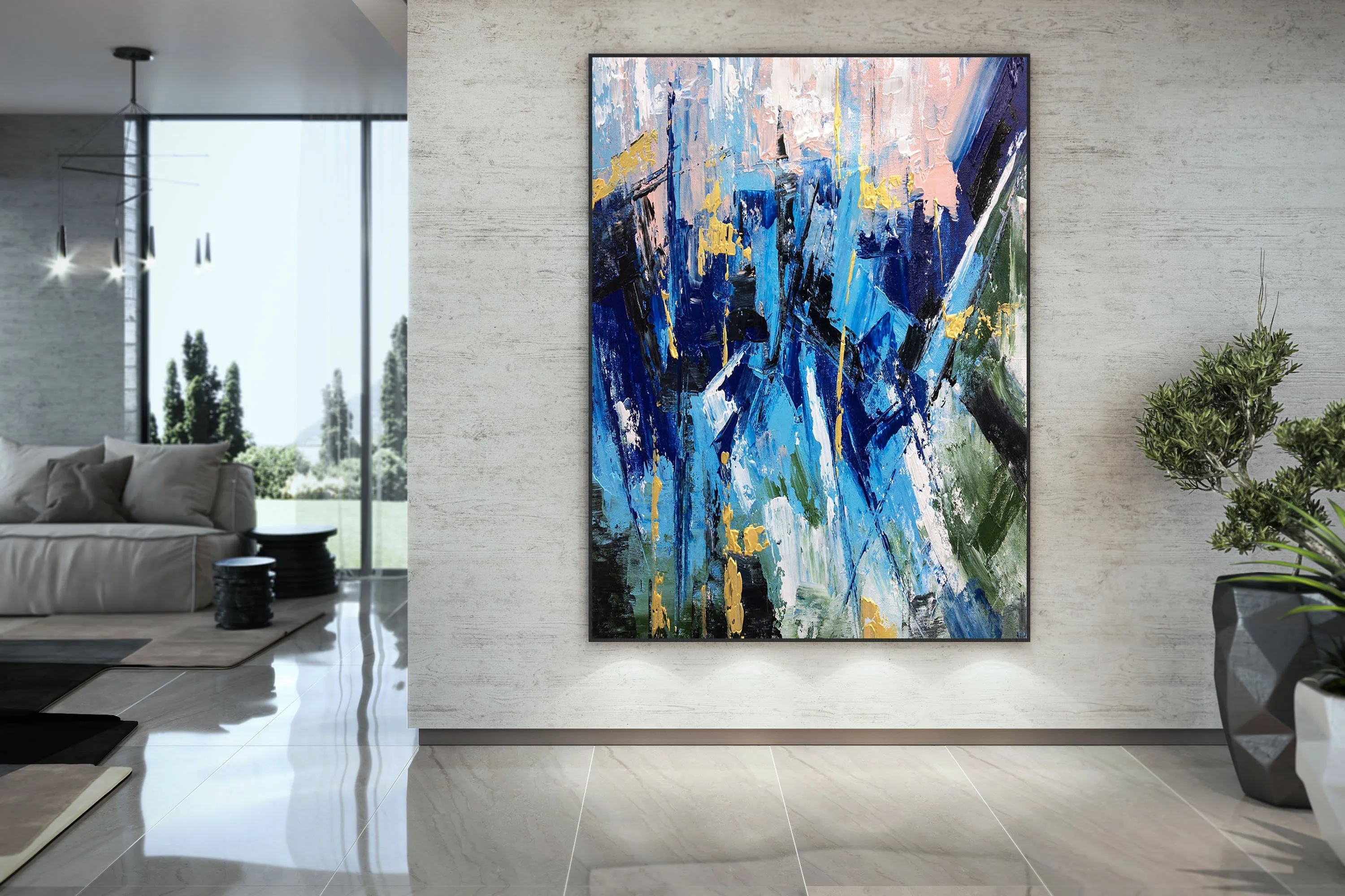 Blue Abstract Art Canvas Large Abstract Painting on Canvas Bp112