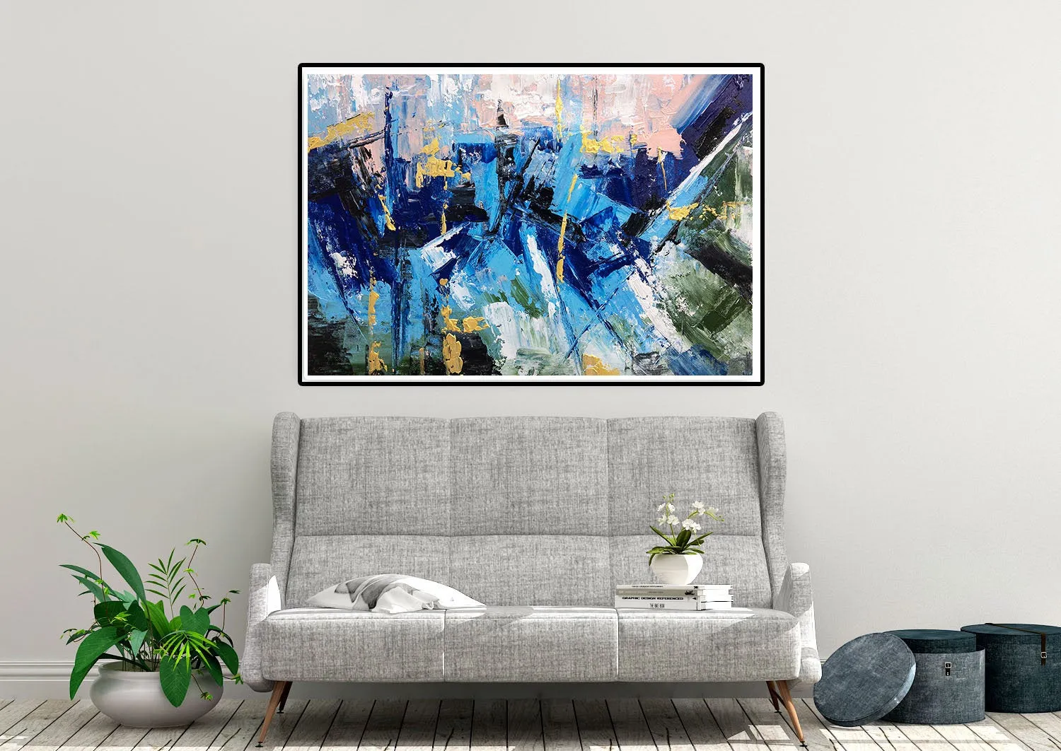 Blue Abstract Art Canvas Large Abstract Painting on Canvas Bp112