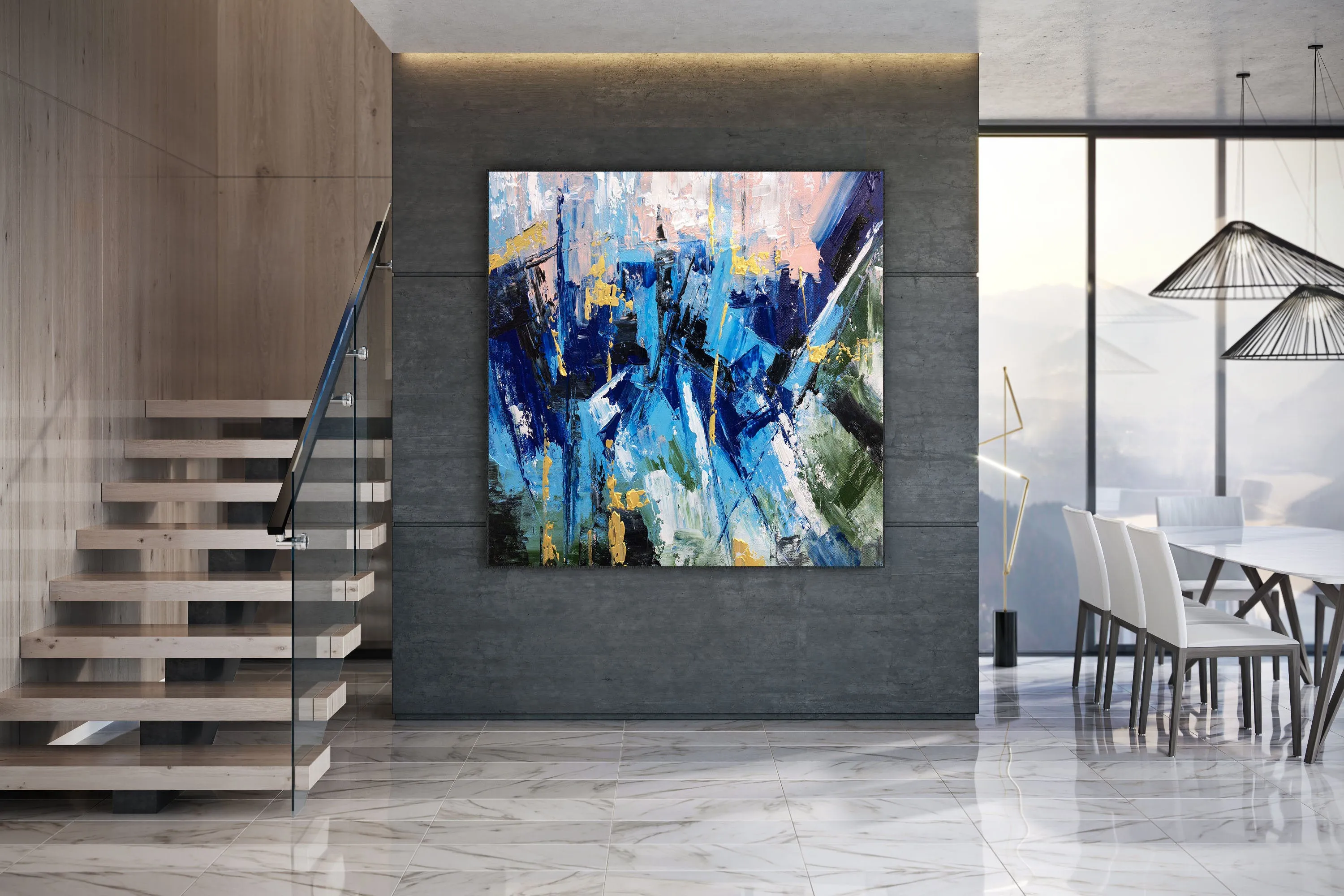 Blue Abstract Art Canvas Large Abstract Painting on Canvas Bp112