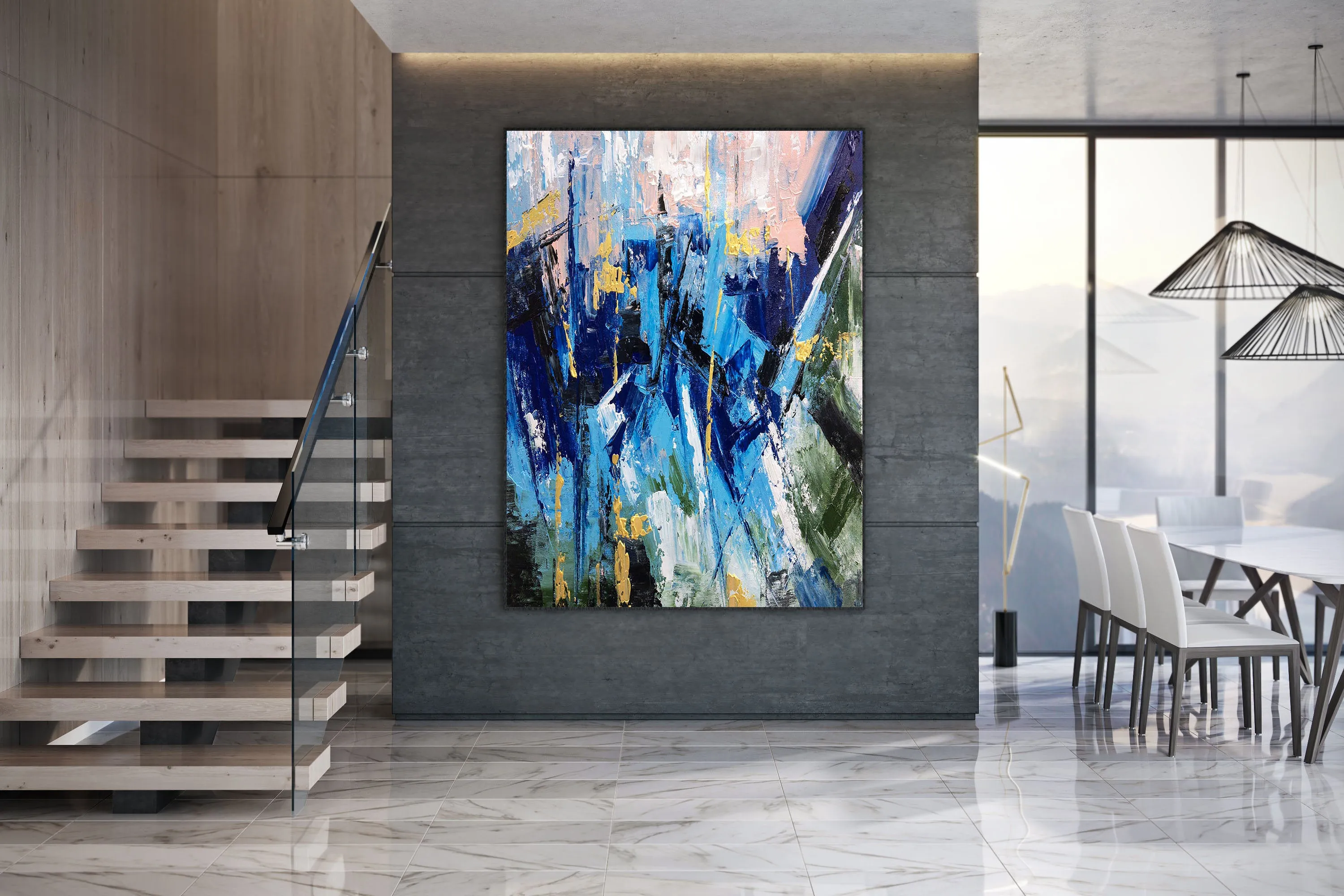 Blue Abstract Art Canvas Large Abstract Painting on Canvas Bp112