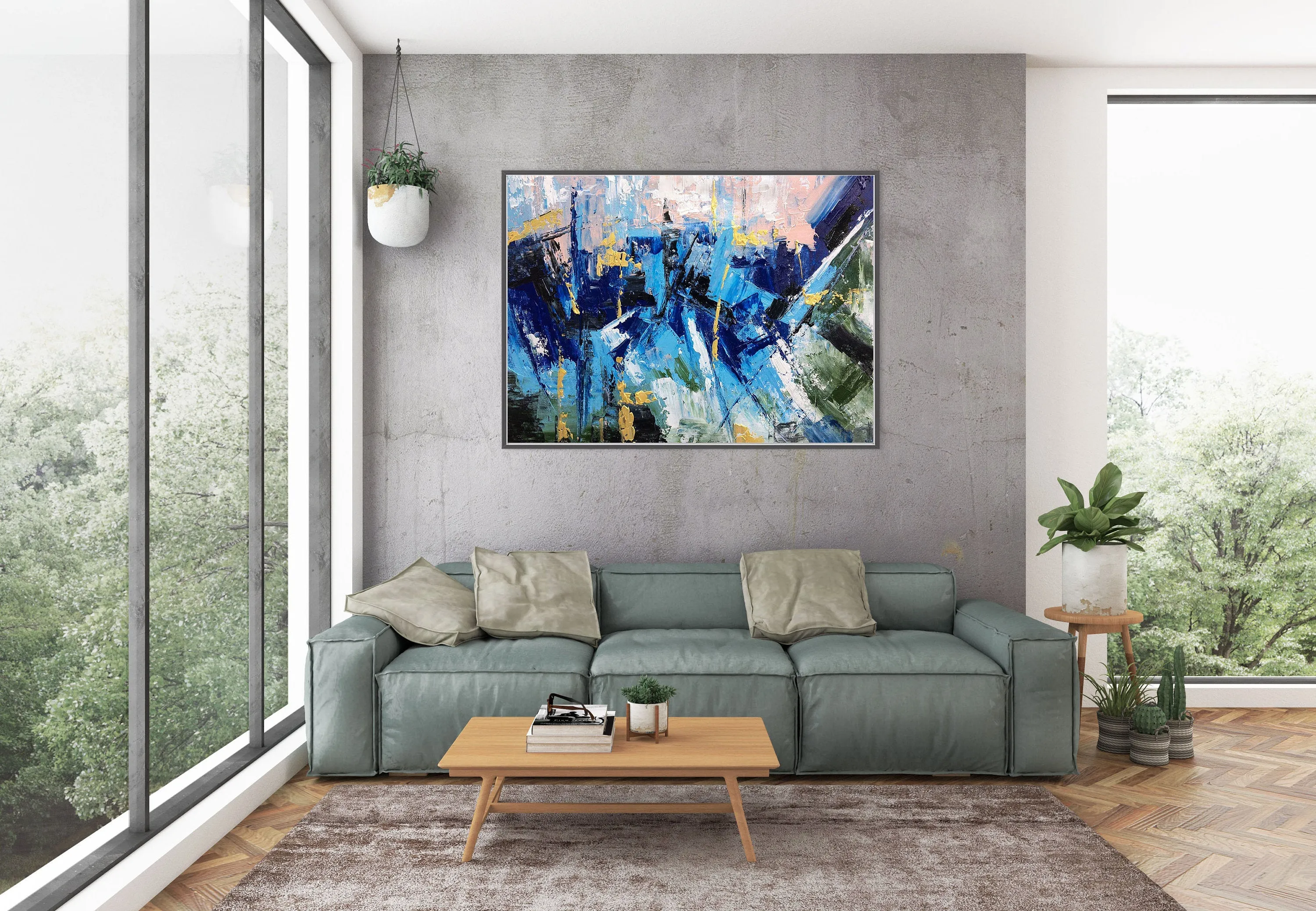 Blue Abstract Art Canvas Large Abstract Painting on Canvas Bp112