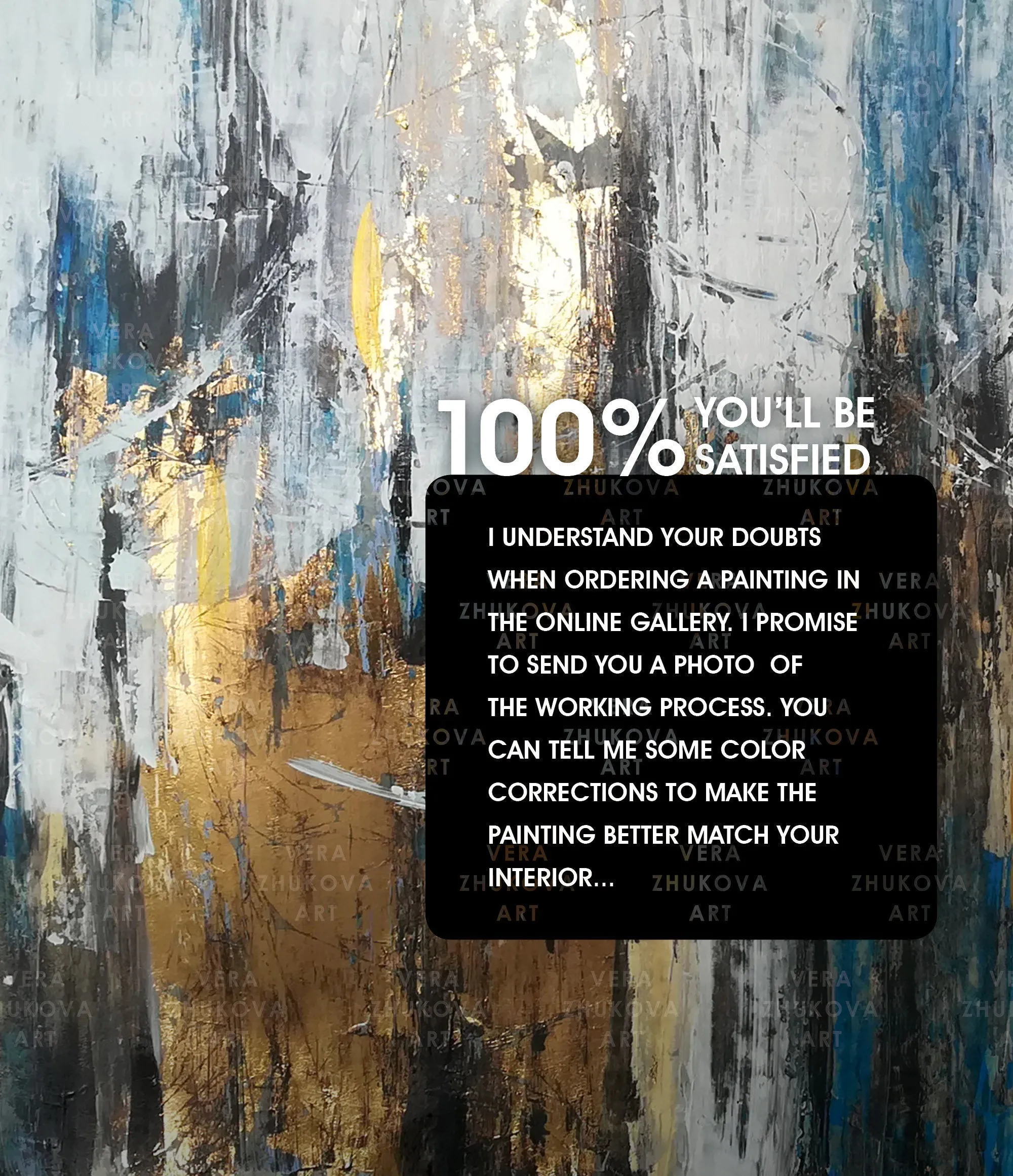 Blue Gray Abstract Painting Gold Leaf Art Modern Canvas Art Sp045