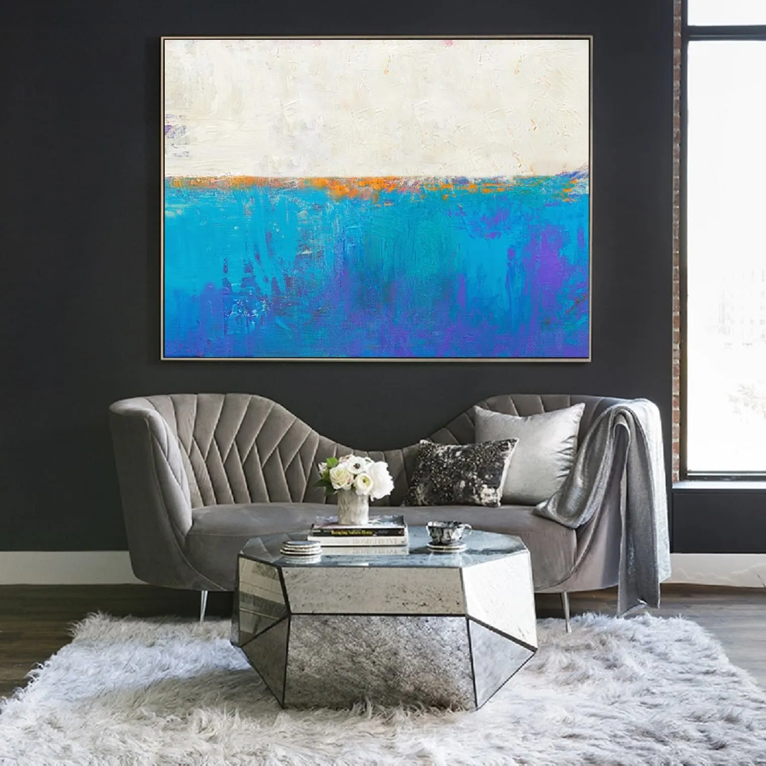 Blue Seascape Skyline Painting Big Painting for Living Room Np047